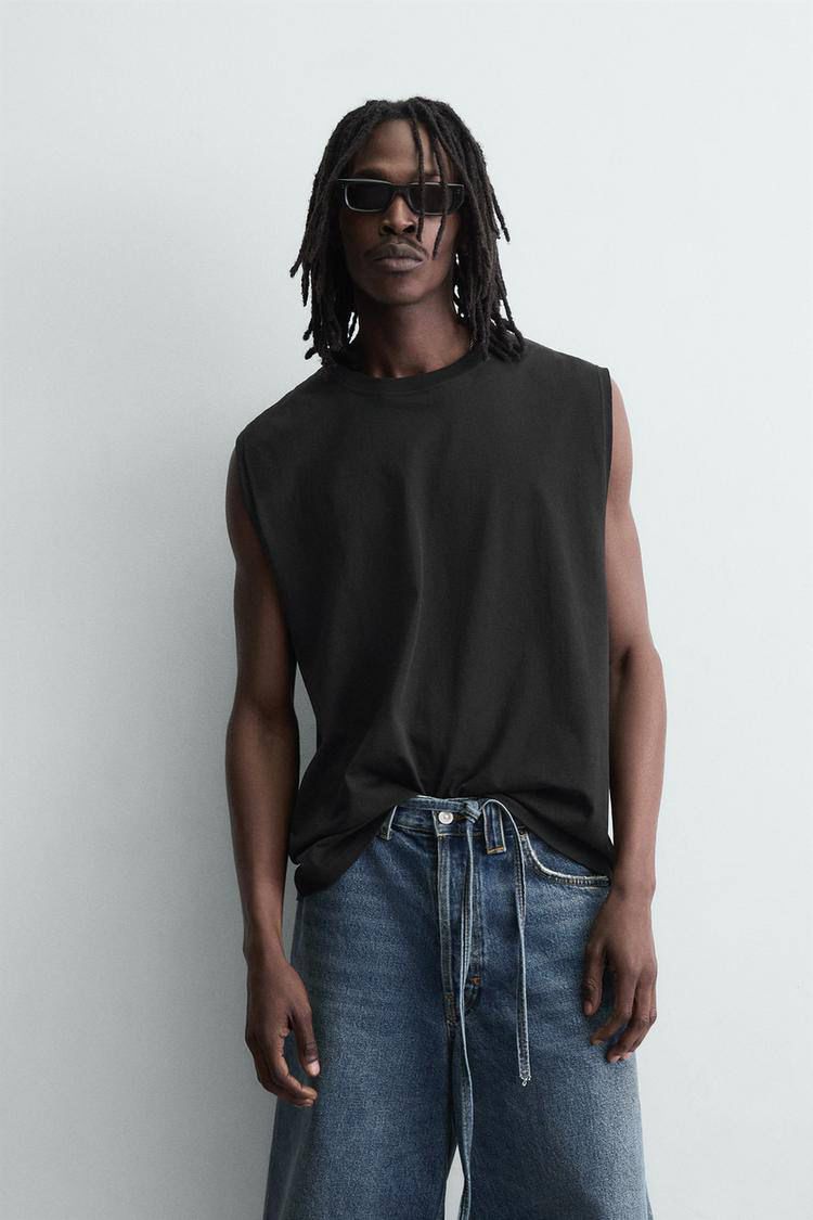 Zara Black Loosefit Sleeveless Tee