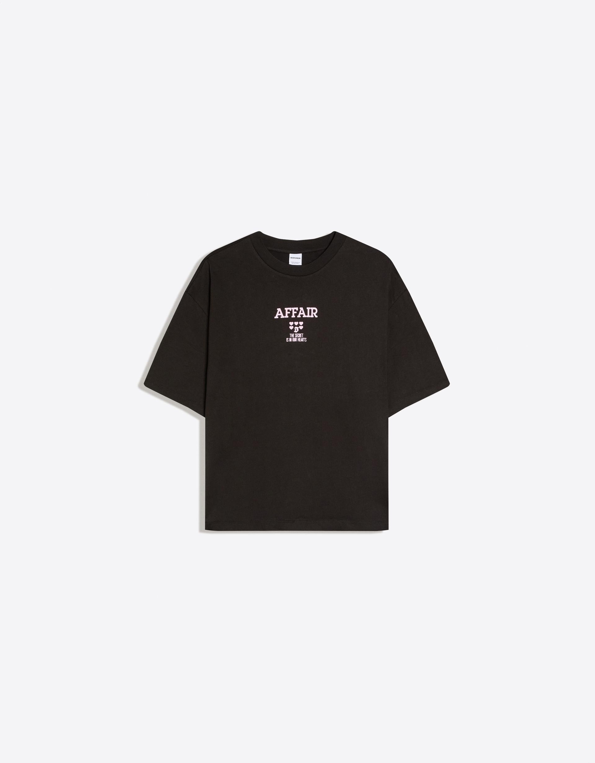 Bershka Black Short Sleeve Printed T-shirt