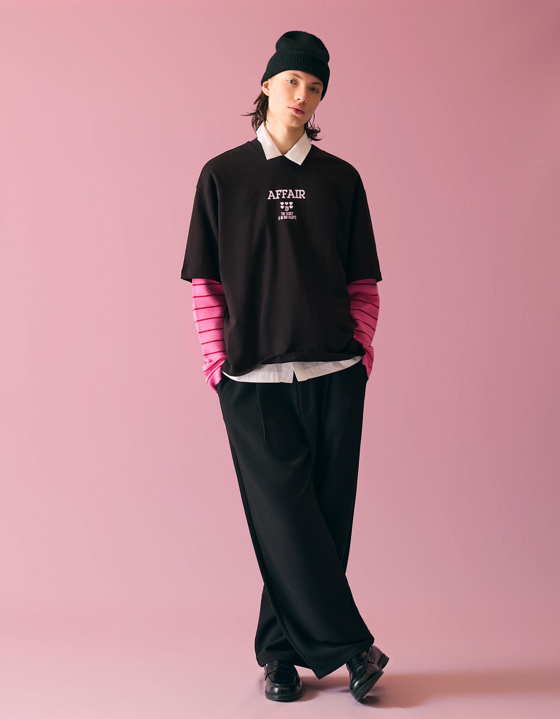 Bershka Black Short Sleeve Printed T-shirt