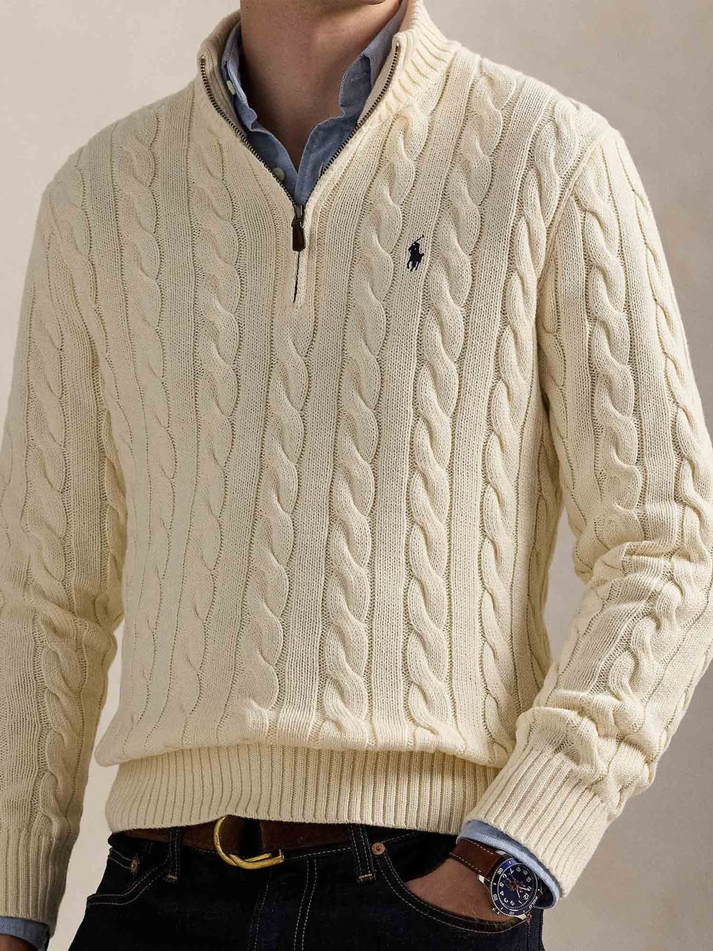 Polo Ralph Lauren Off White Quarter-Zip Pullover
