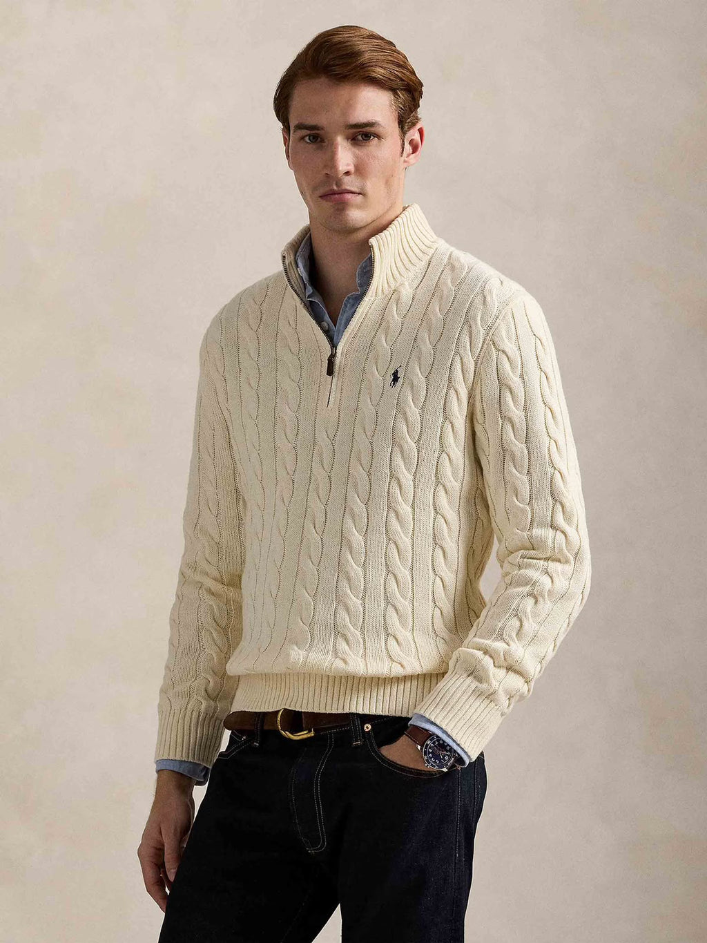 Polo Ralph Lauren Off White Quarter-Zip Pullover