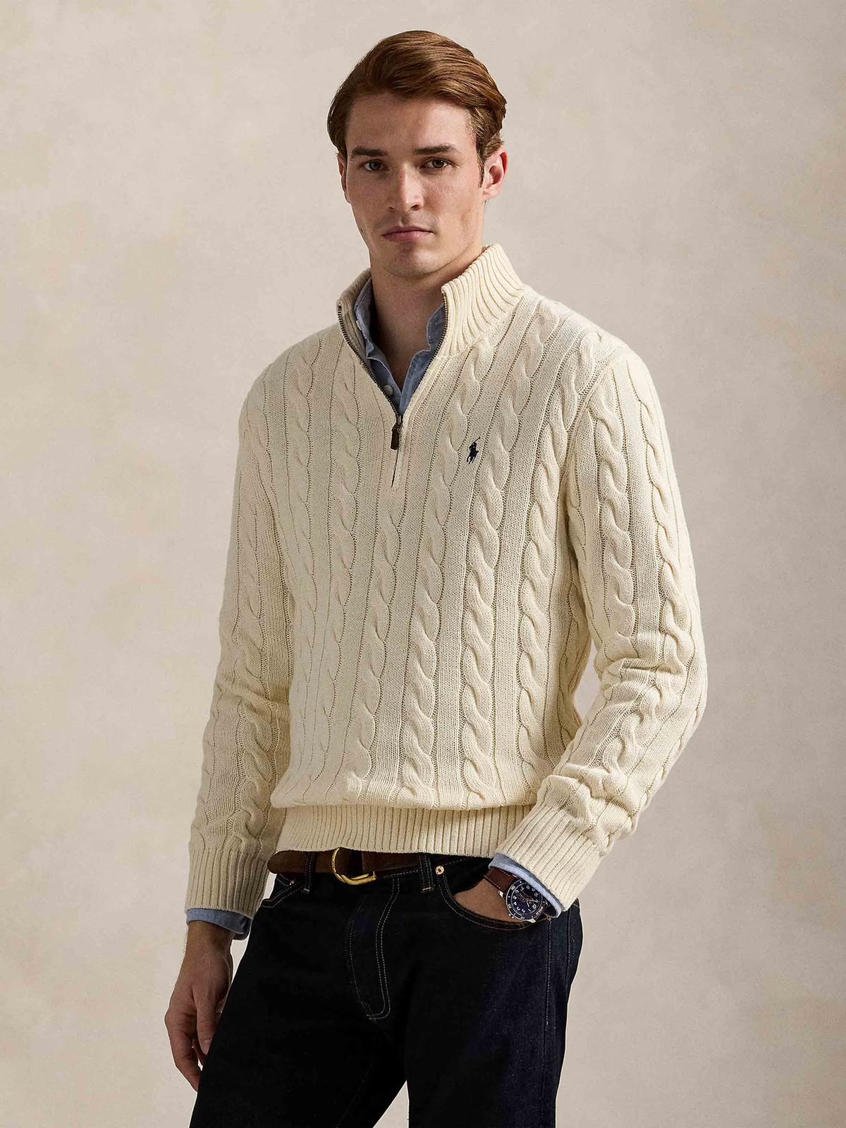 Polo Ralph Lauren Off White Quarter-Zip Pullover